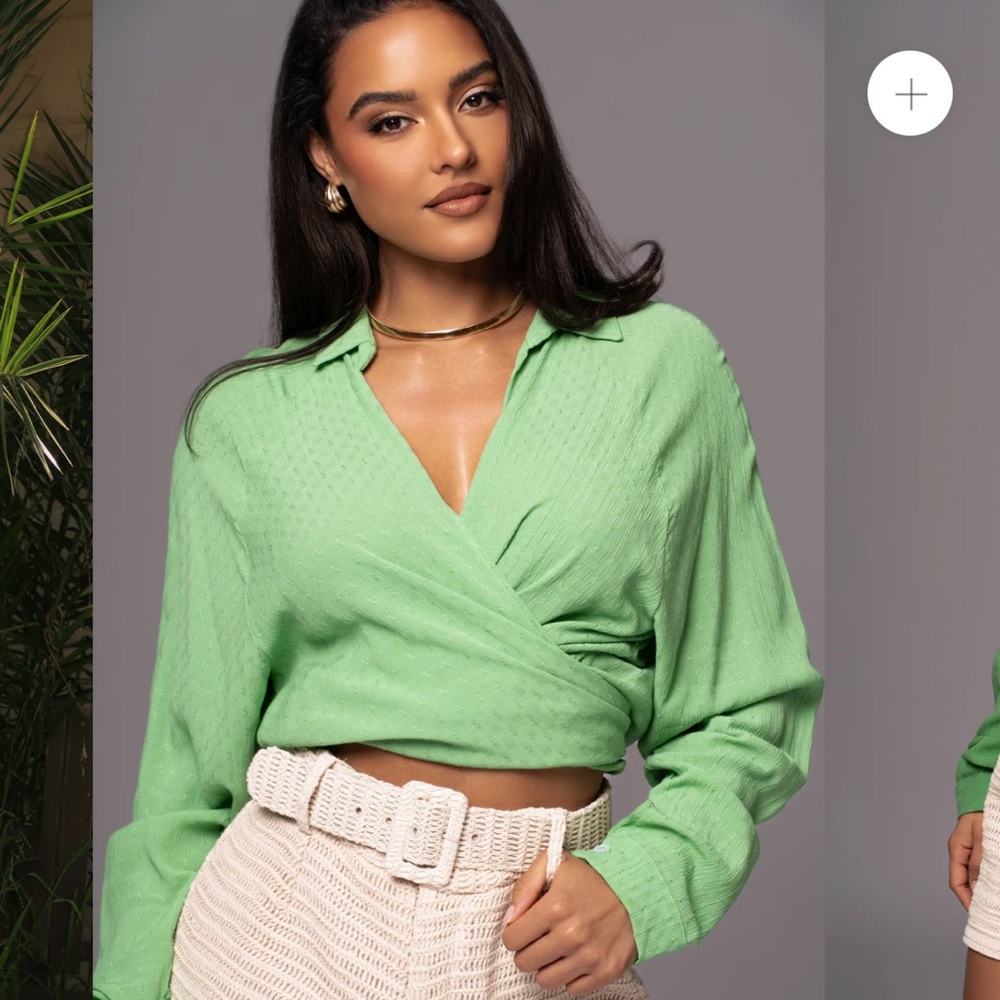 JLUXLABEL Green Slip My Mind Tie Front Top